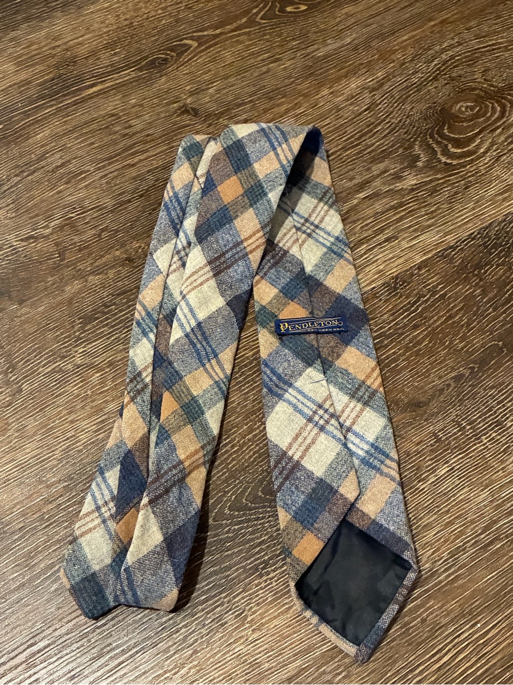 Vintage Pendleton Men's Plaid Wool Tie - Blue and Tan